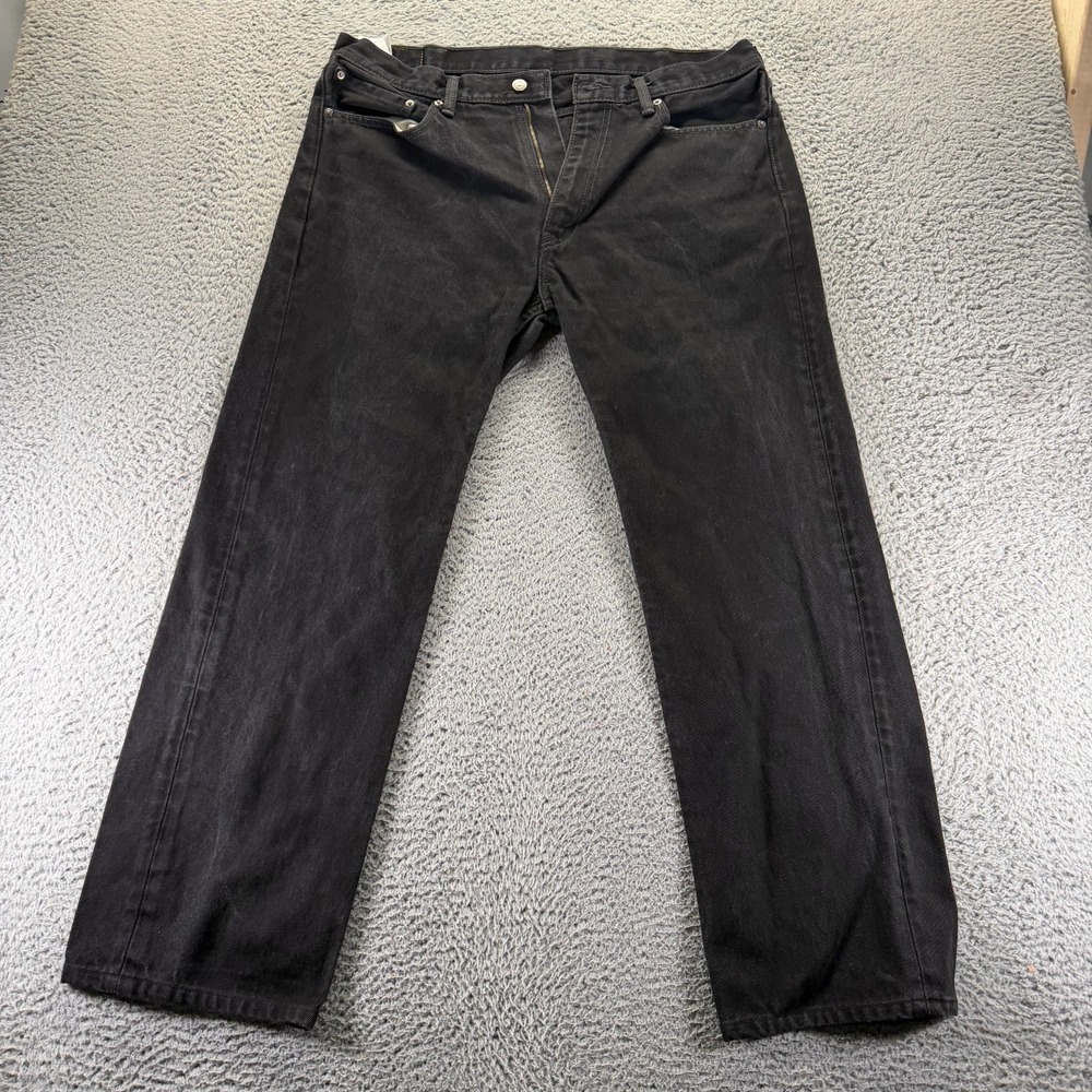 Levi's 505 Jeans Men 38x30 Black Cotton Denim Straight Leg Workwear Faded Travel